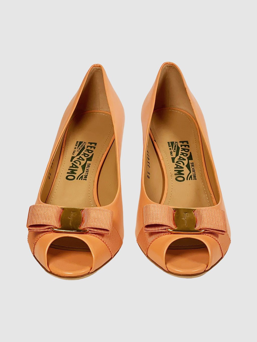 Salvatore Ferragamo Patent Leather Bow Accents Pumps - Size 9