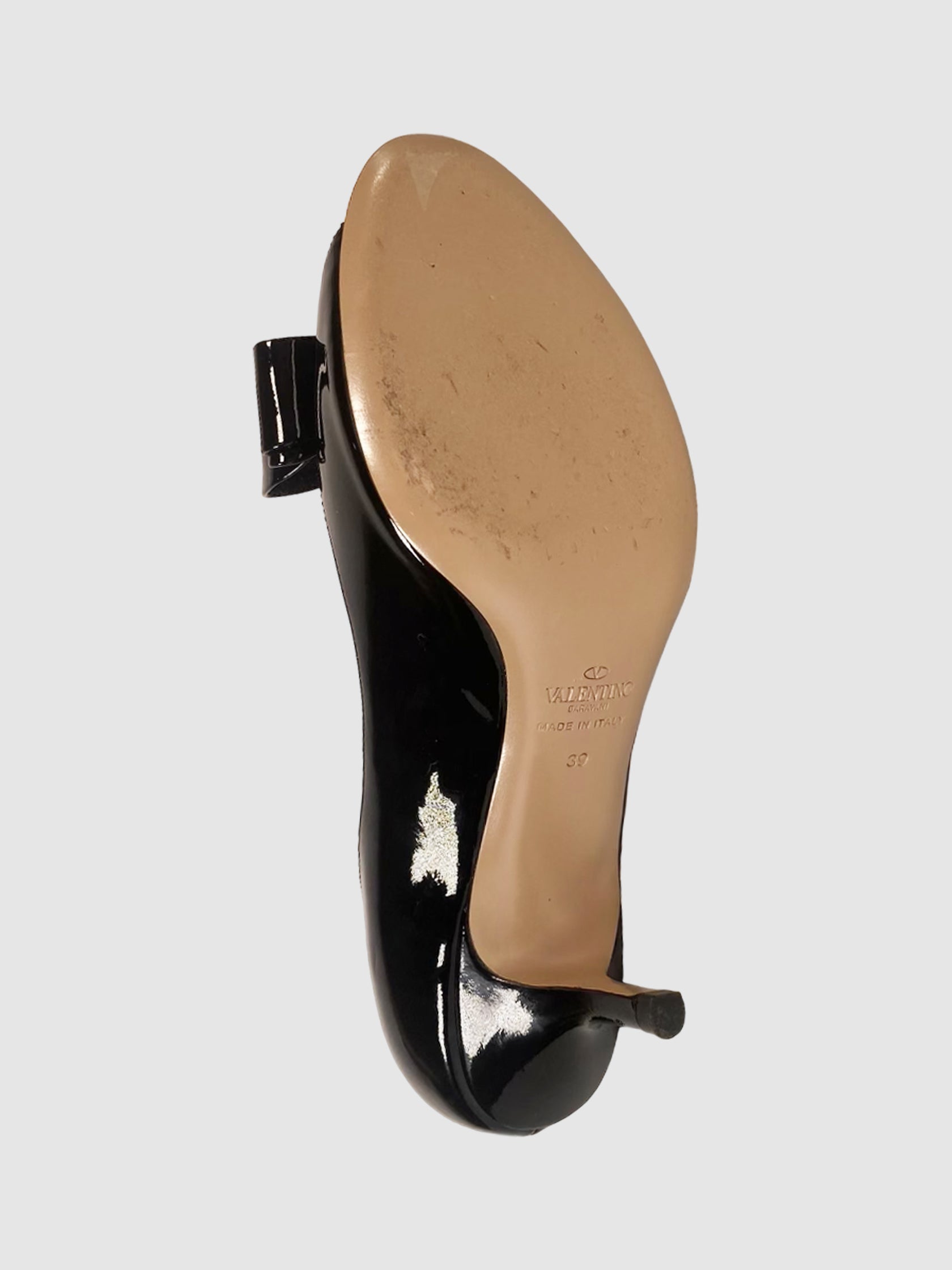 Valentino Patent Leather Bow Open Toe Pumps - Size 39