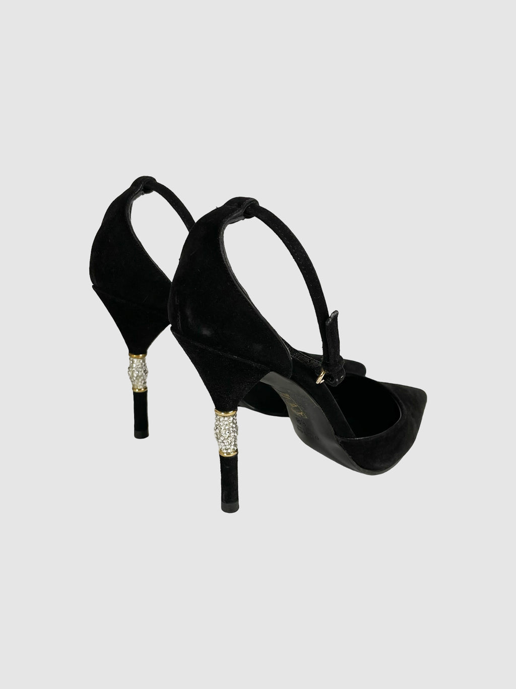 Embellished Heel Suede Slingback Pumps - Size 38