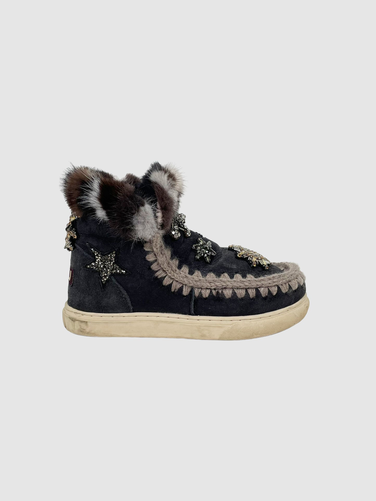 mou Shearling Boots with Beaded Embroidery - Size 37