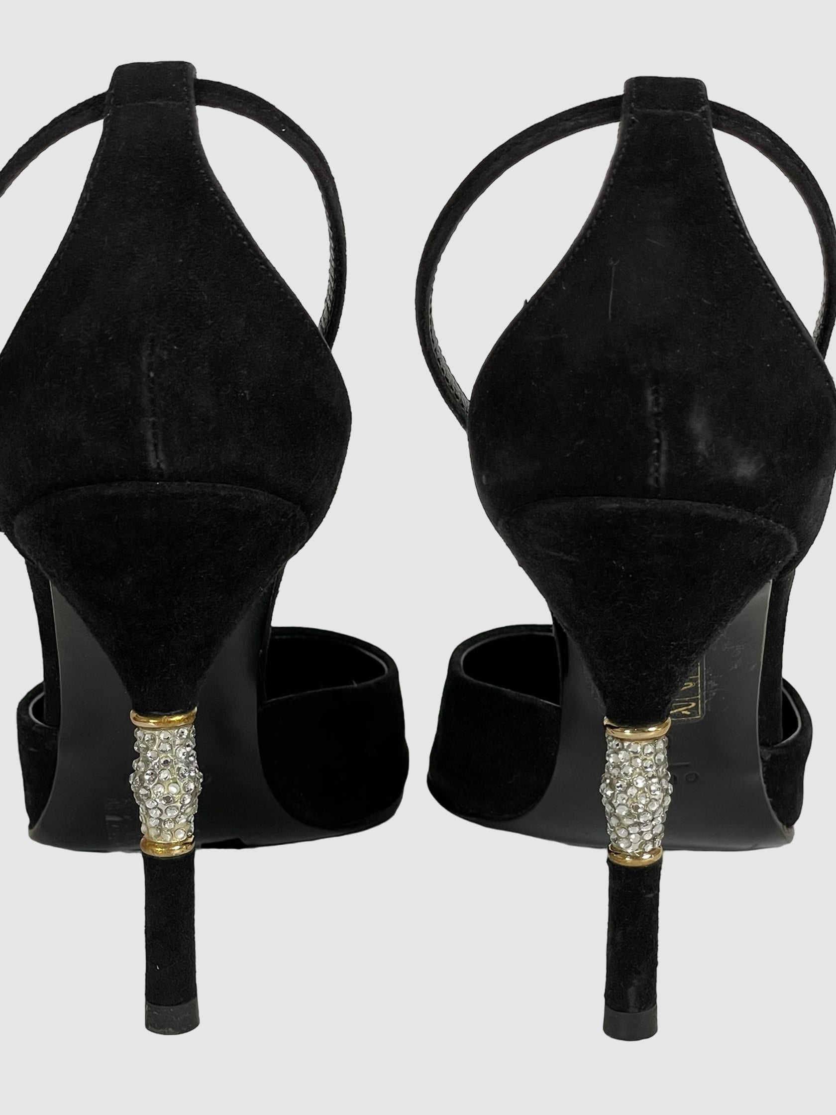 Embellished Heel Suede Slingback Pumps - Size 38