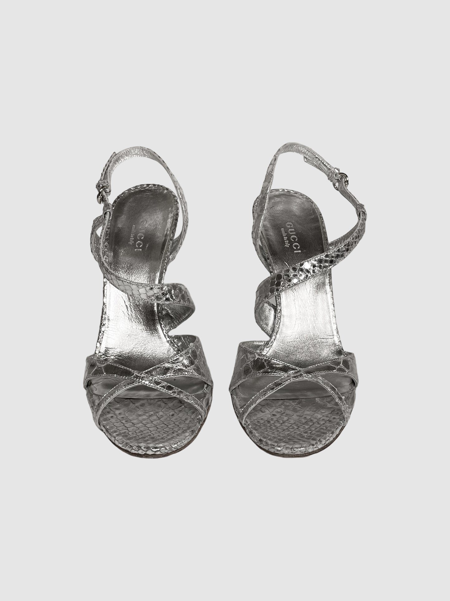 Gucci Reptile Embossed Strappy Stiletto Heels - Size 6.5