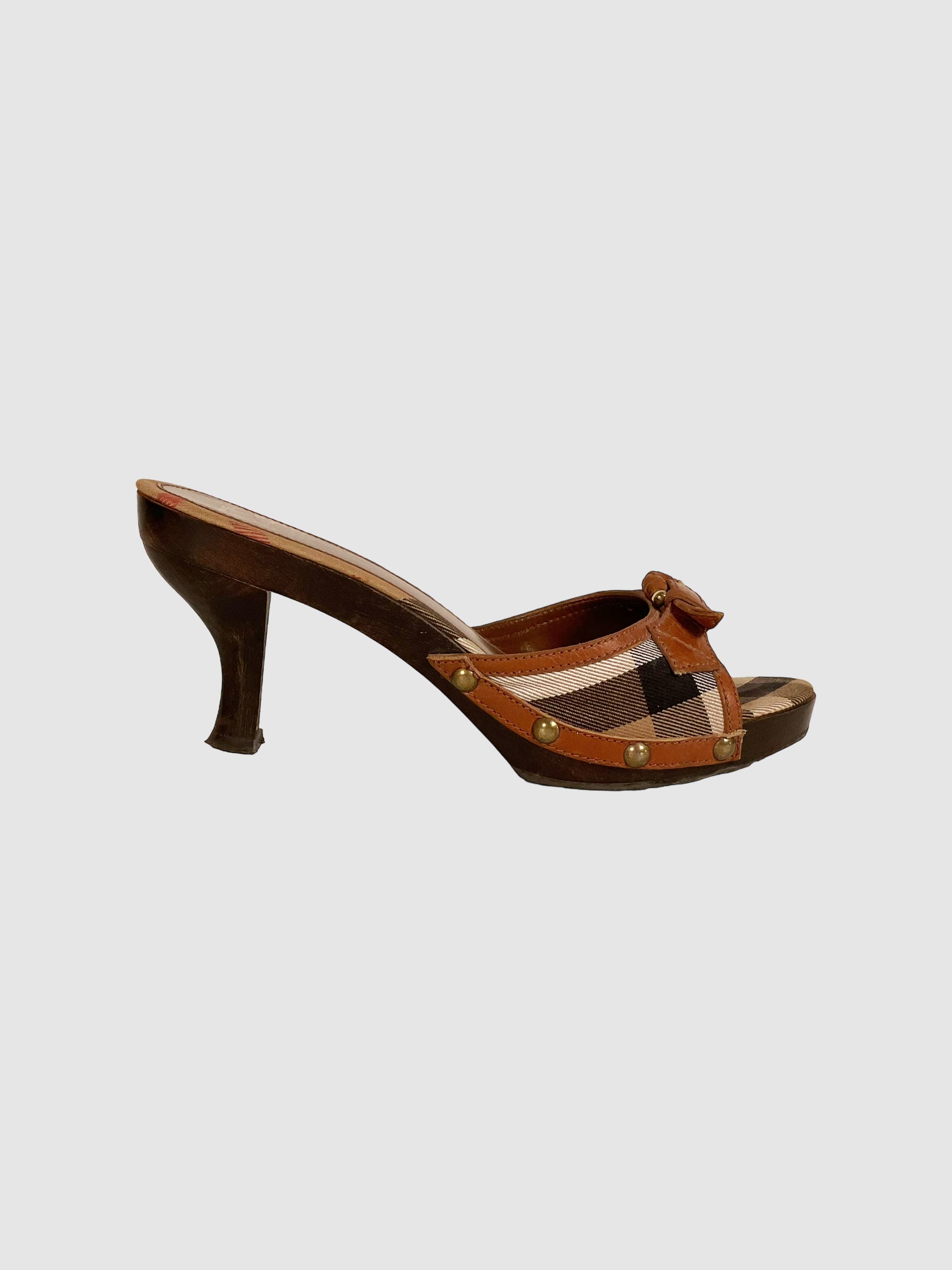 Burberry Nova Check Pattern Leather Slides - Size 38