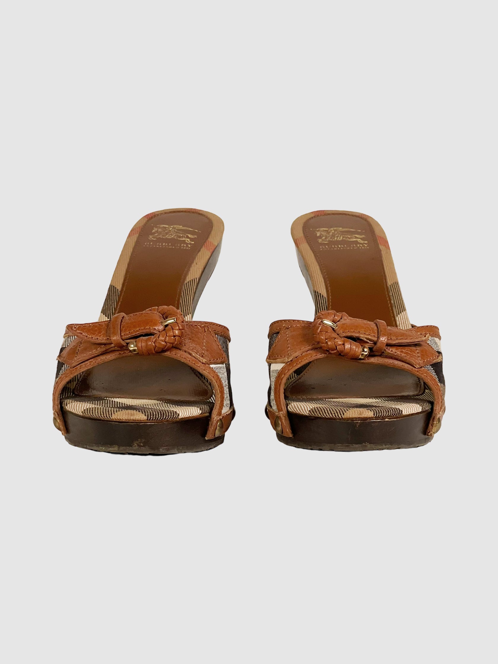 Burberry Nova Check Pattern Leather Slides - Size 38