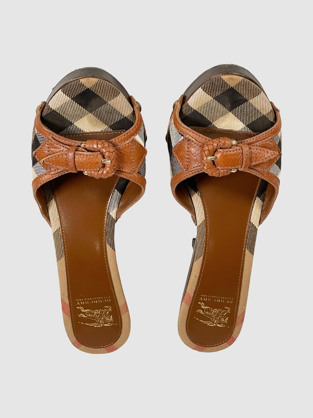 Burberry Nova Check Pattern Leather Slides - Size 38