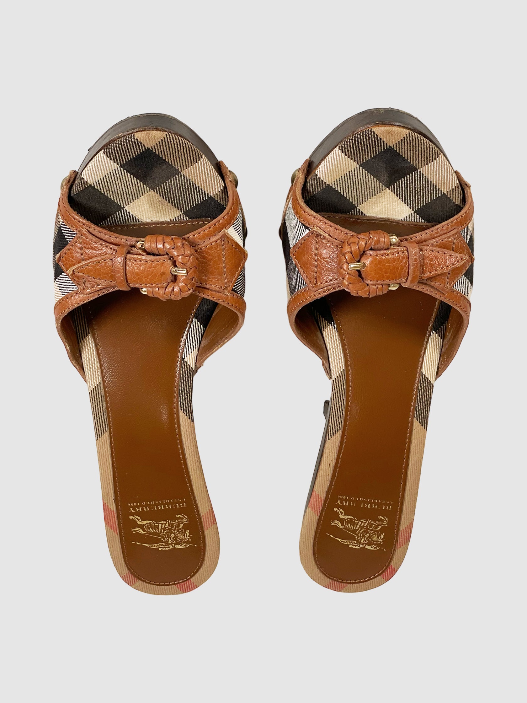 Burberry Nova Check Pattern Leather Slides - Size 38