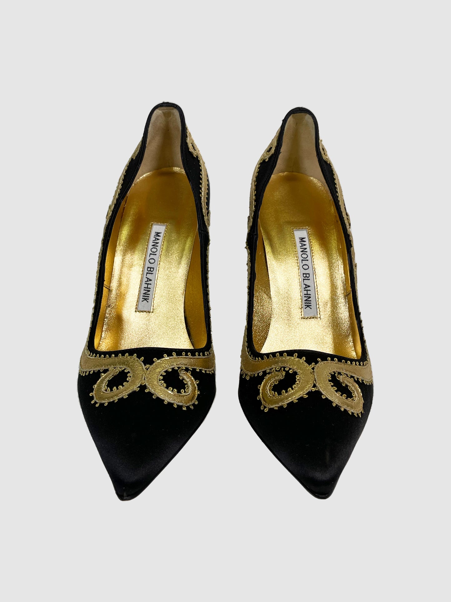 Manolo Blahnik Satin with Gold Embroidery Pumps - Size 37.5