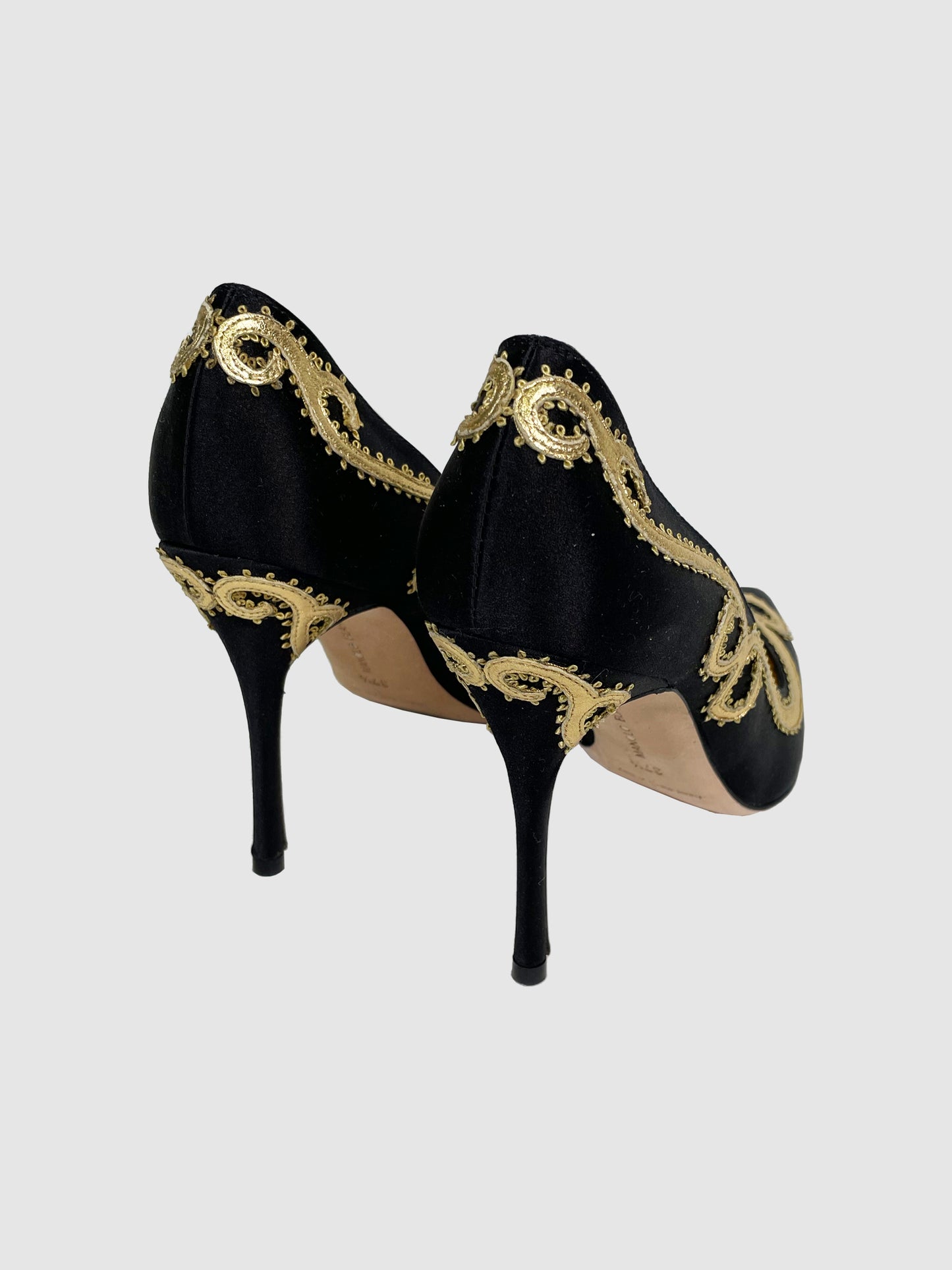 Manolo Blahnik Satin with Gold Embroidery Pumps - Size 37.5