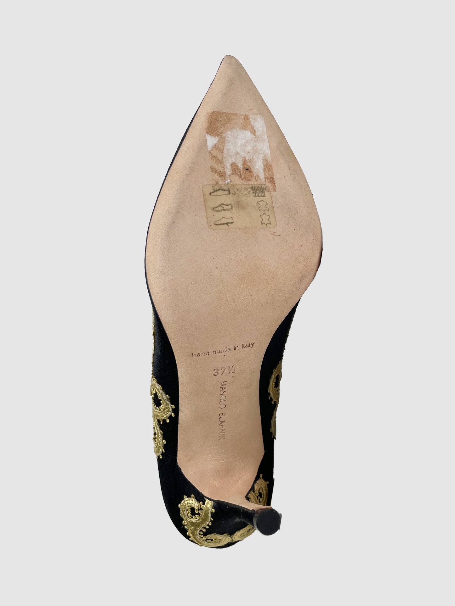 Manolo Blahnik Satin with Gold Embroidery Pumps - Size 37.5