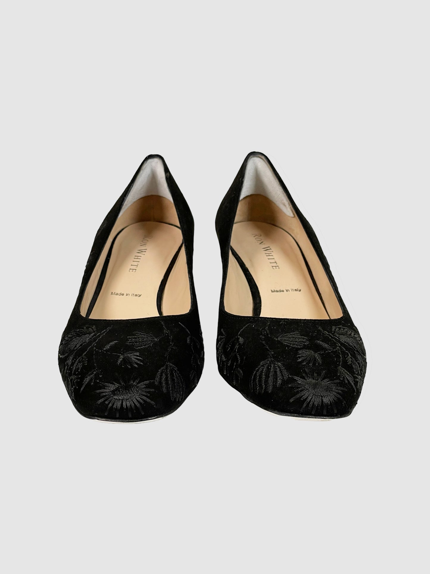 Ron White Suede Embroidered Pumps - Size 37.5