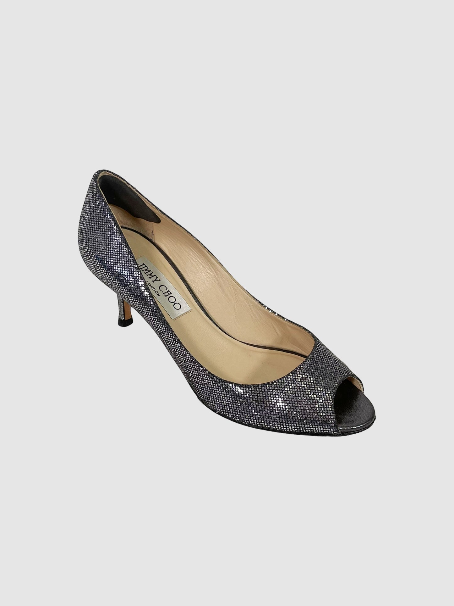 Jimmy Choo Glitter Peep Toe Pumps - Size 36.5