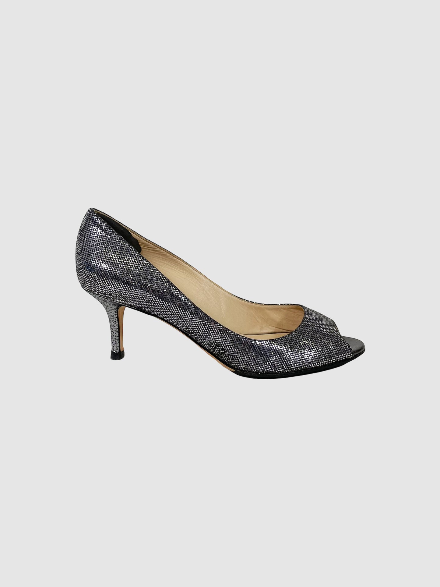 Jimmy Choo Glitter Peep Toe Pumps - Size 36.5