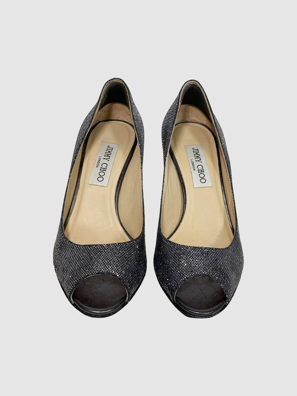 Jimmy Choo Glitter Peep Toe Pumps - Size 36.5