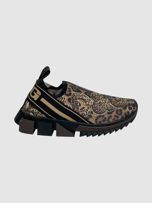 Dolce & Gabbana Leopard Print Slip-On Sneakers - Size 37