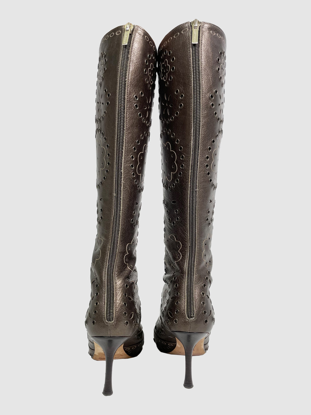 Metallic Floral Print Heeled Boots - Size 37.5