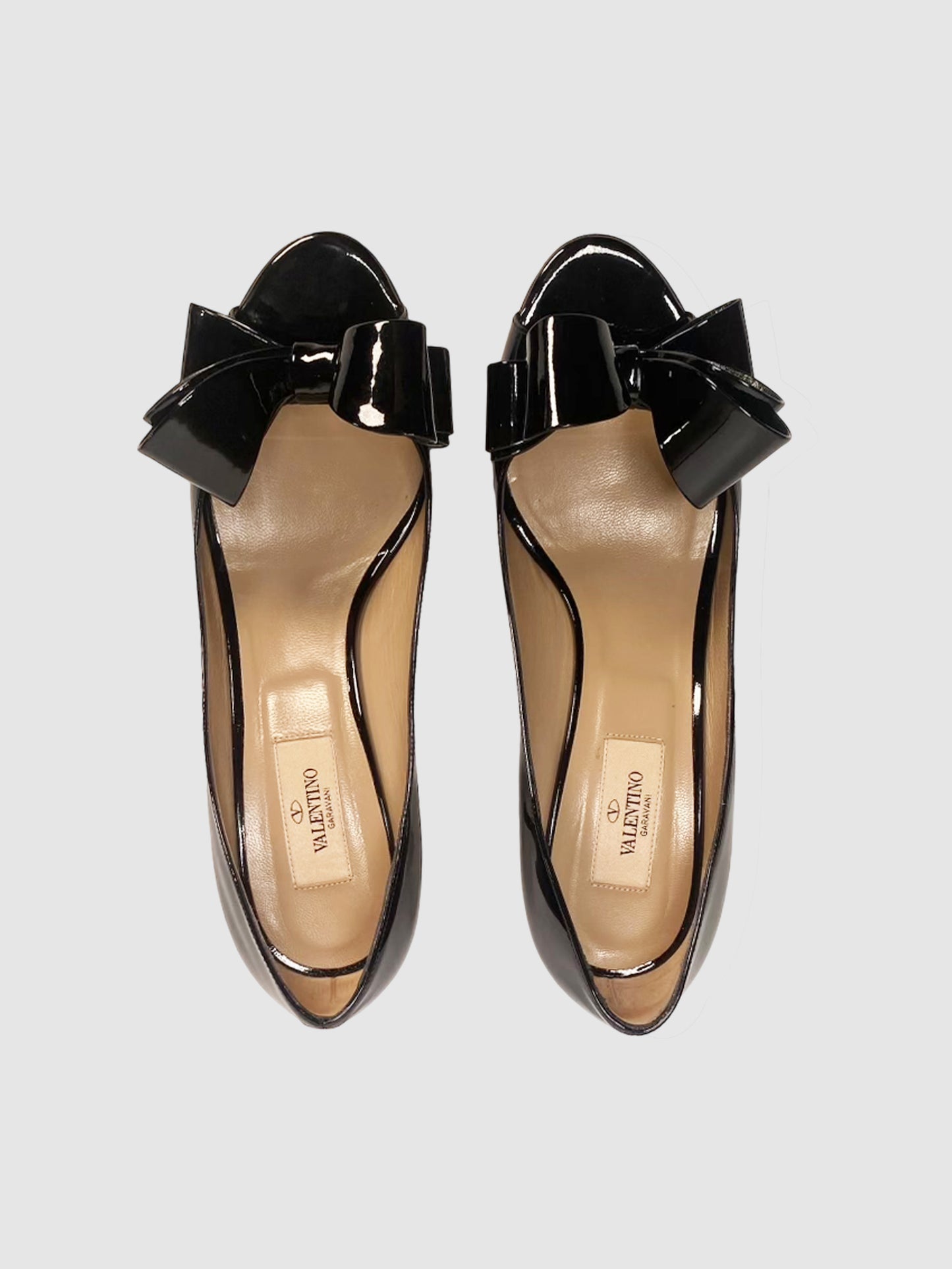 Valentino Patent Leather Bow Open Toe Pumps - Size 39