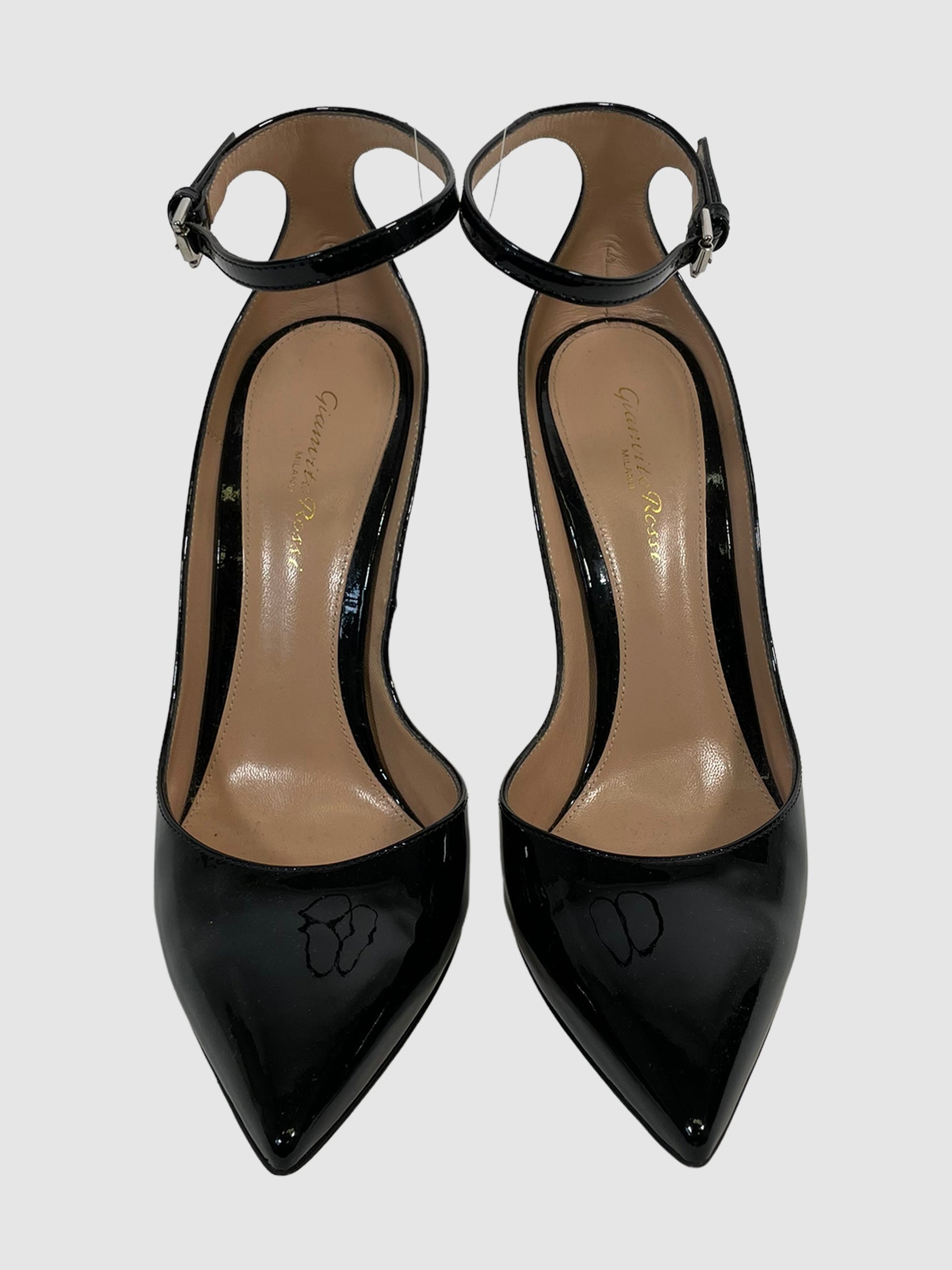 Patent Leather Pointed Toe Pumps - Size 40