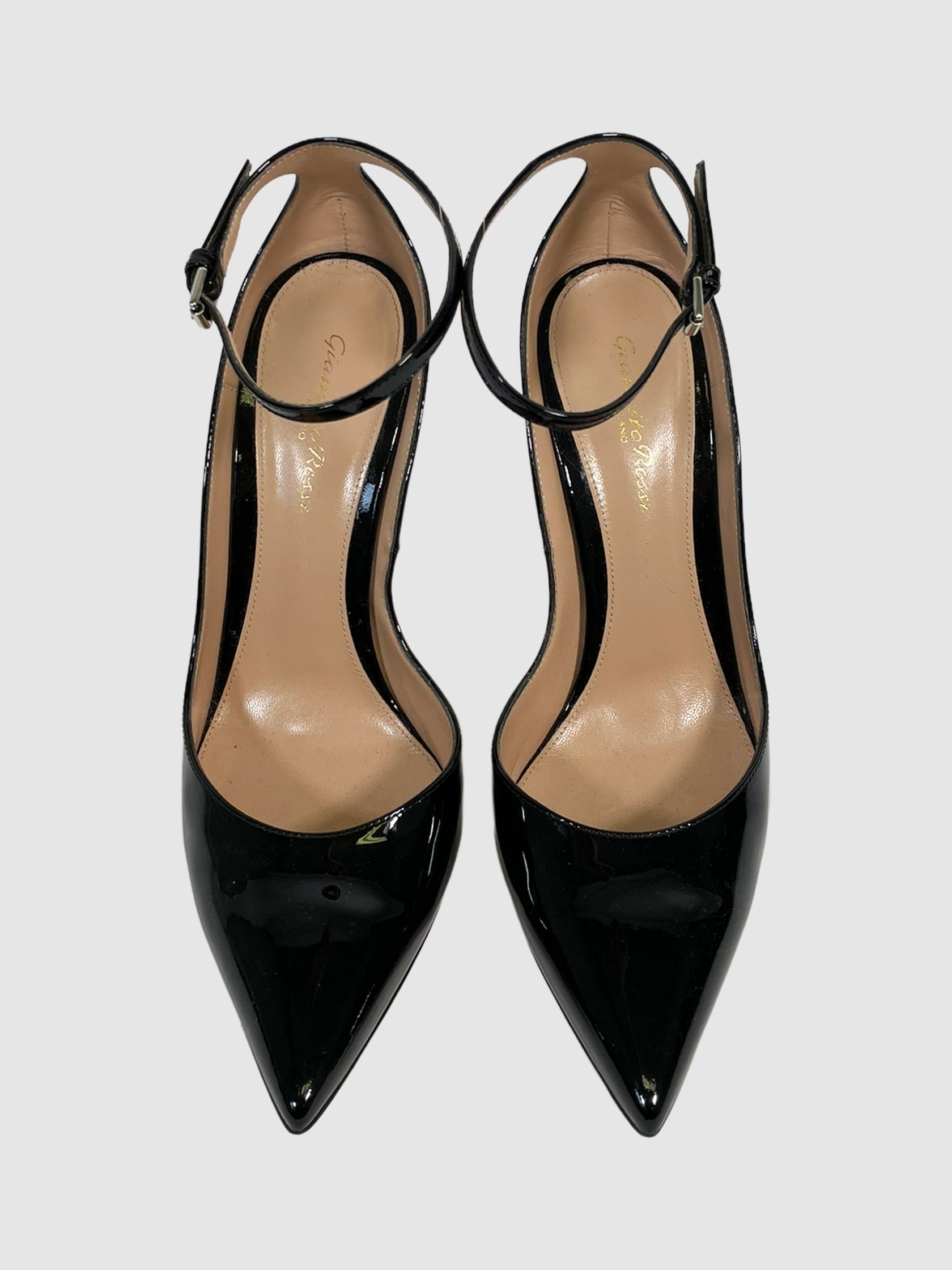 Patent Leather Pointed Toe Pumps - Size 40