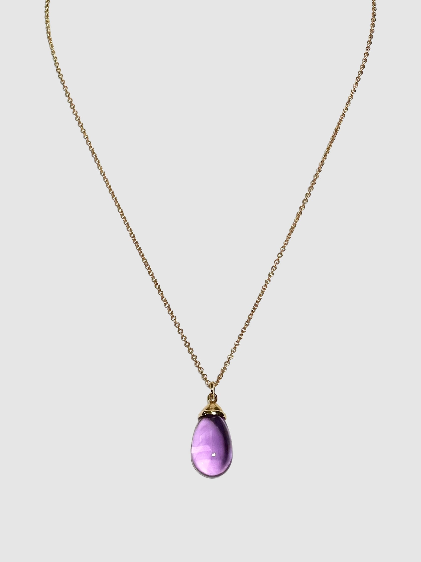 18K Amethyst Drop Pendant Chain Necklace