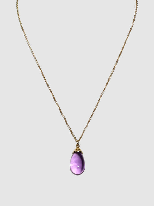 18K Amethyst Drop Pendant Chain Necklace