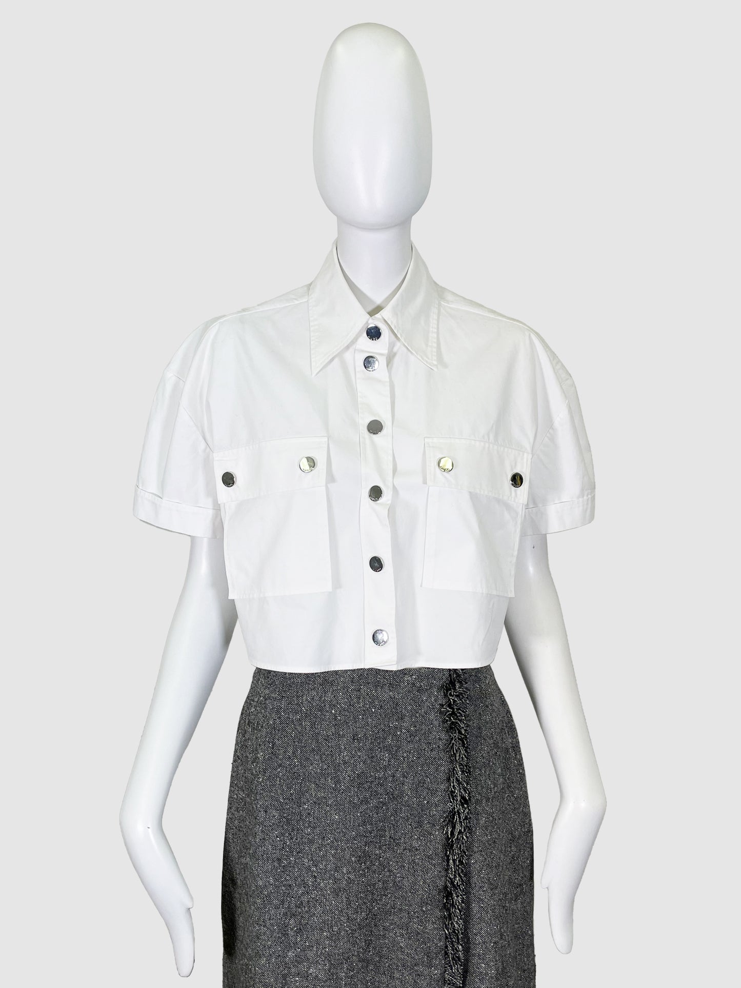 Hugo Boss White Crop Button-Up Blouse - Size 36