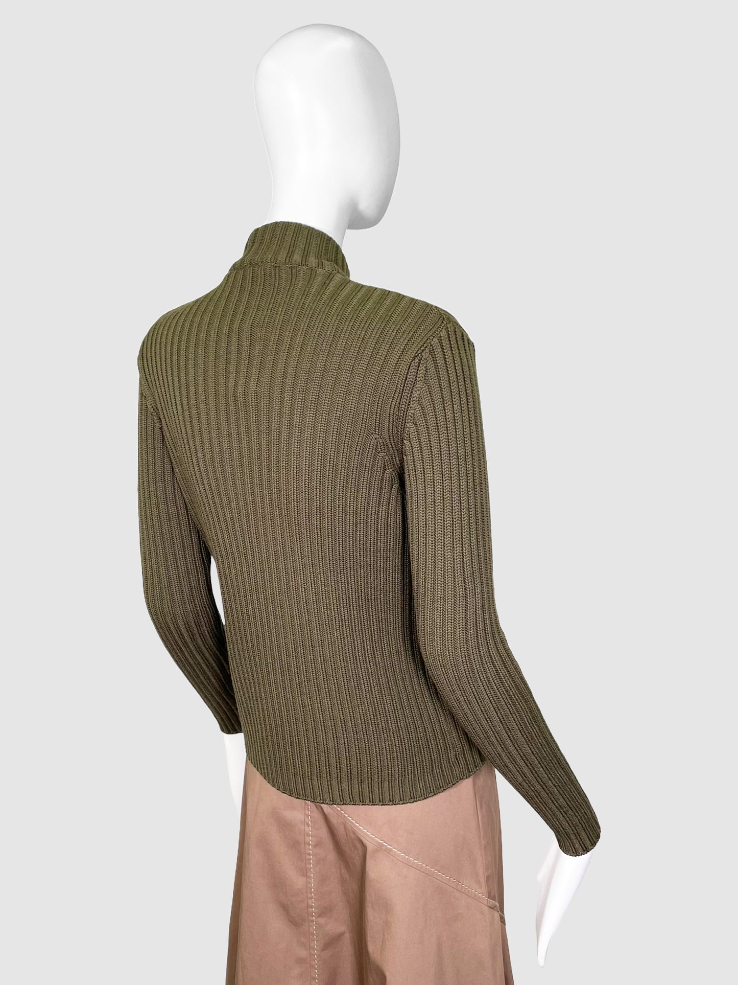 Prada Ribbed Zip Up Sweater - Size 38