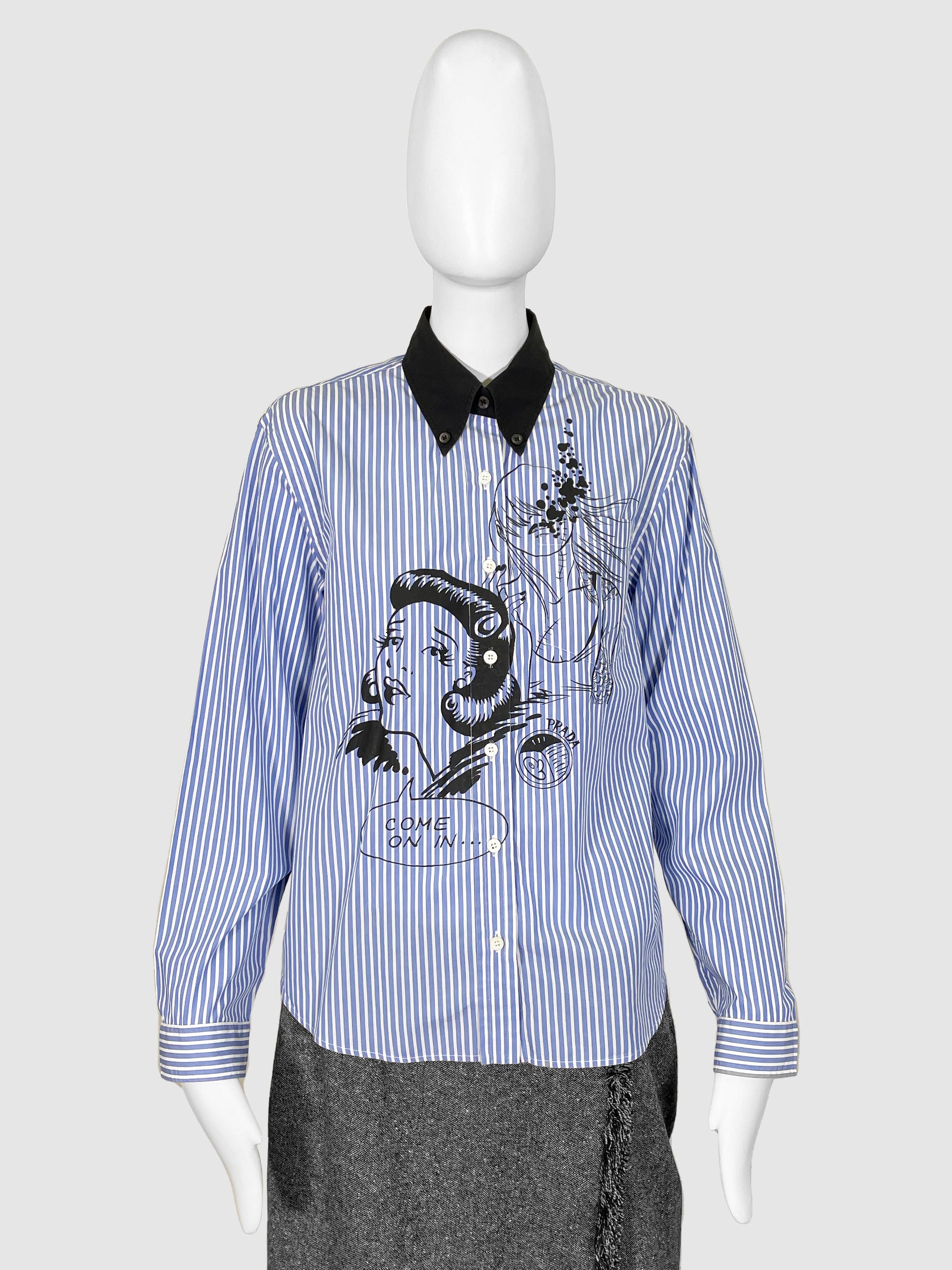 Prada Blue Striped Button-Up - Size 38