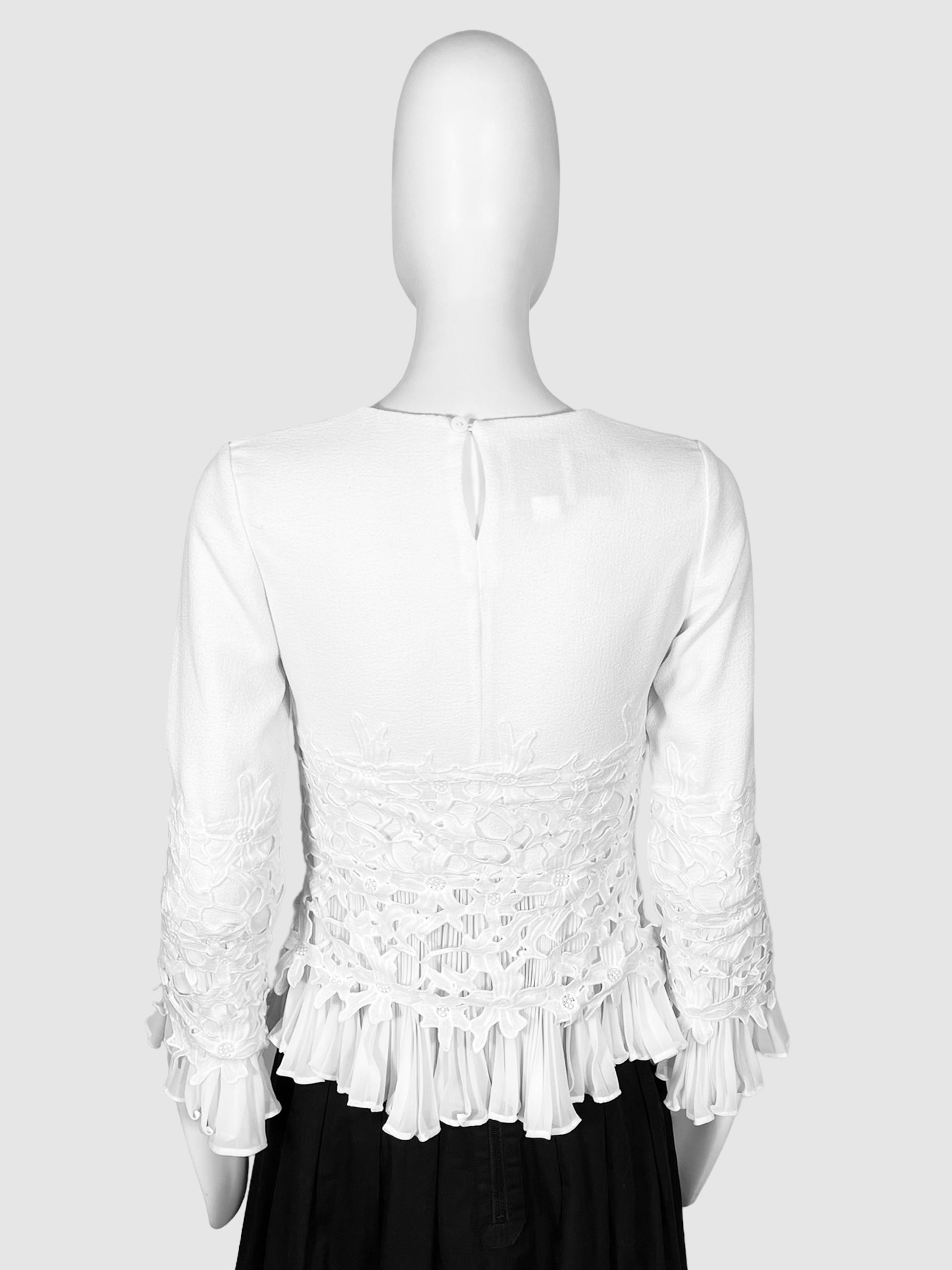 Sheer Blouse with Floral Appliqué - Size XS