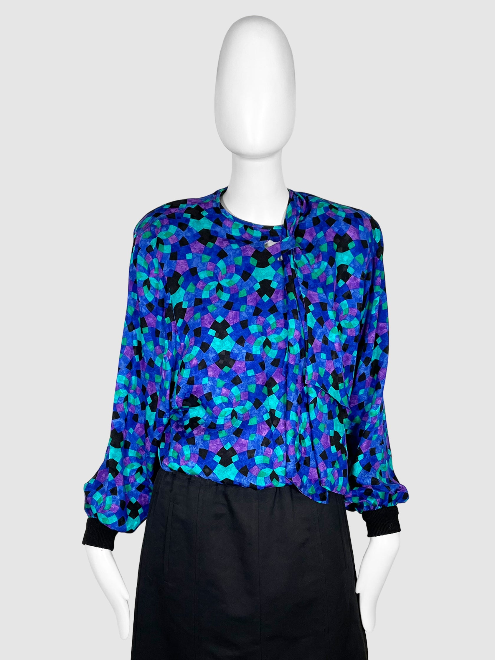 Geometric Patterned Silk Blouse - Size 42