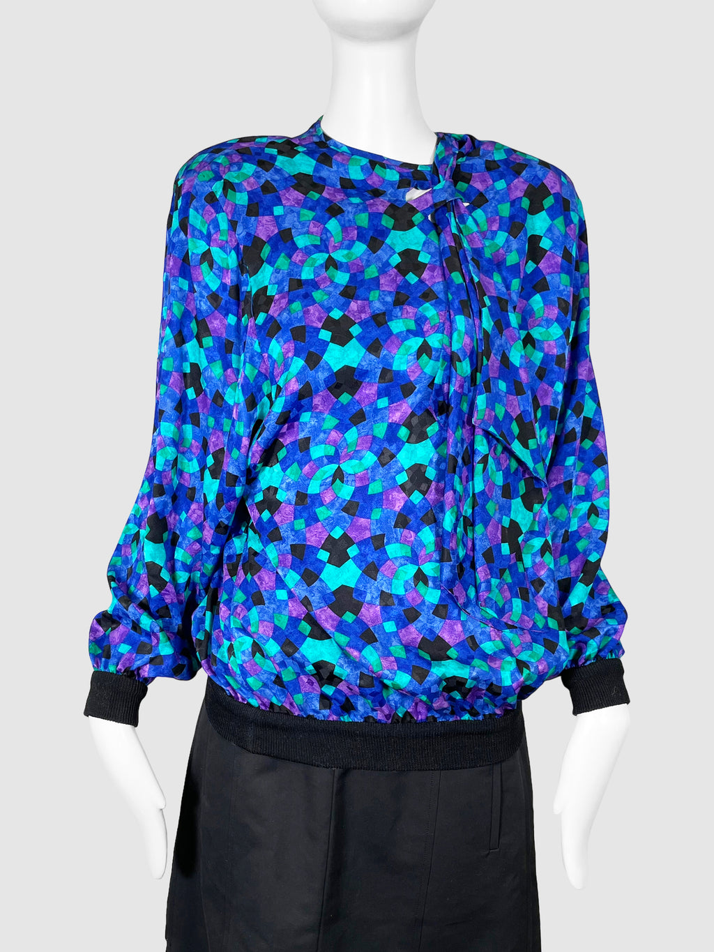 Geometric Patterned Silk Blouse - Size 42