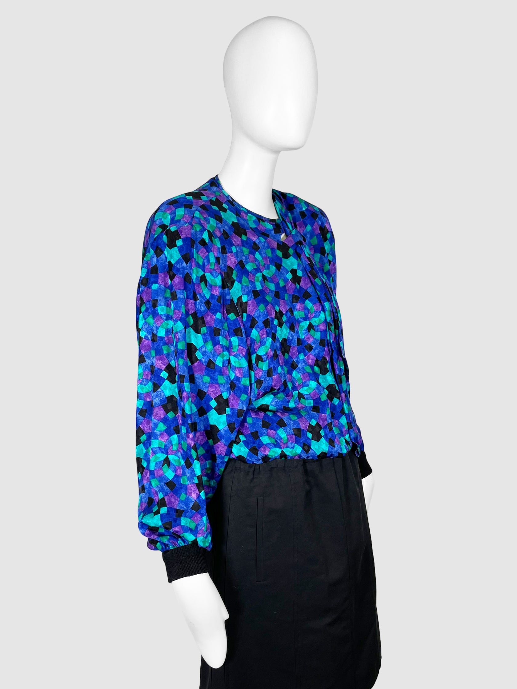 Geometric Patterned Silk Blouse - Size 42