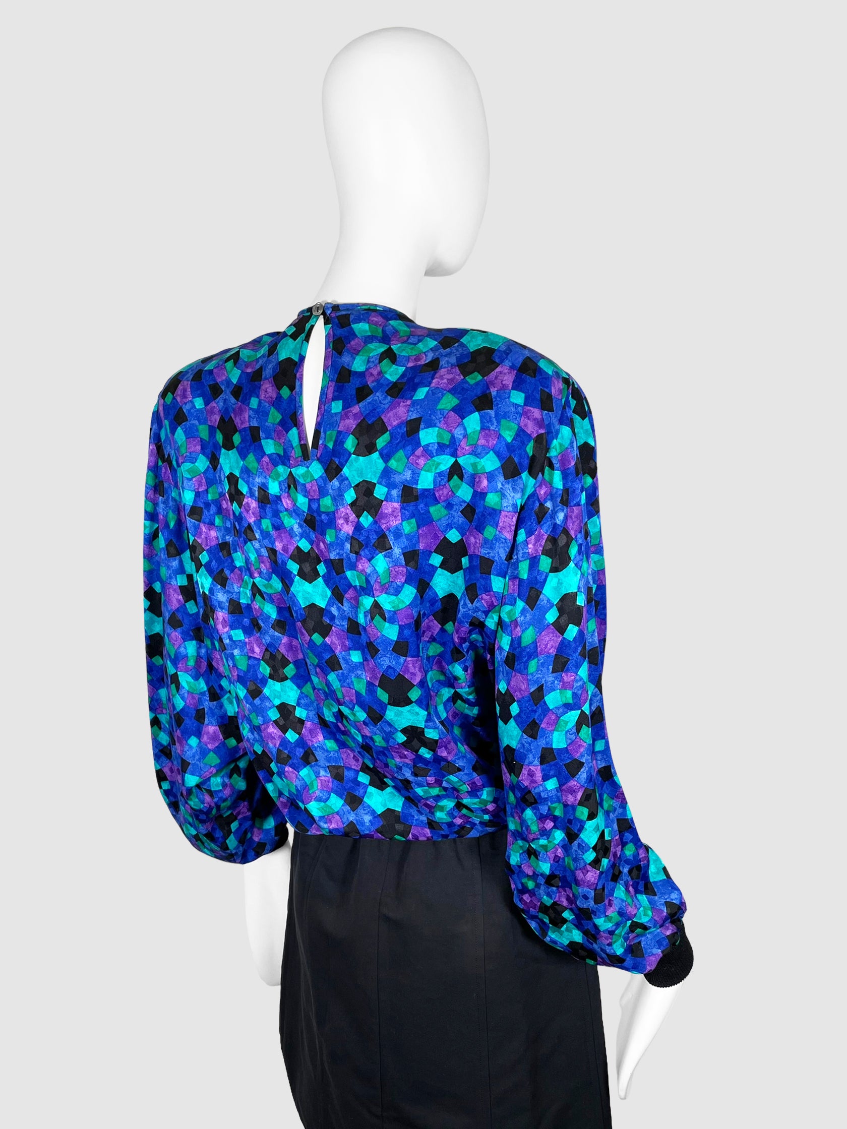 Geometric Patterned Silk Blouse - Size 42