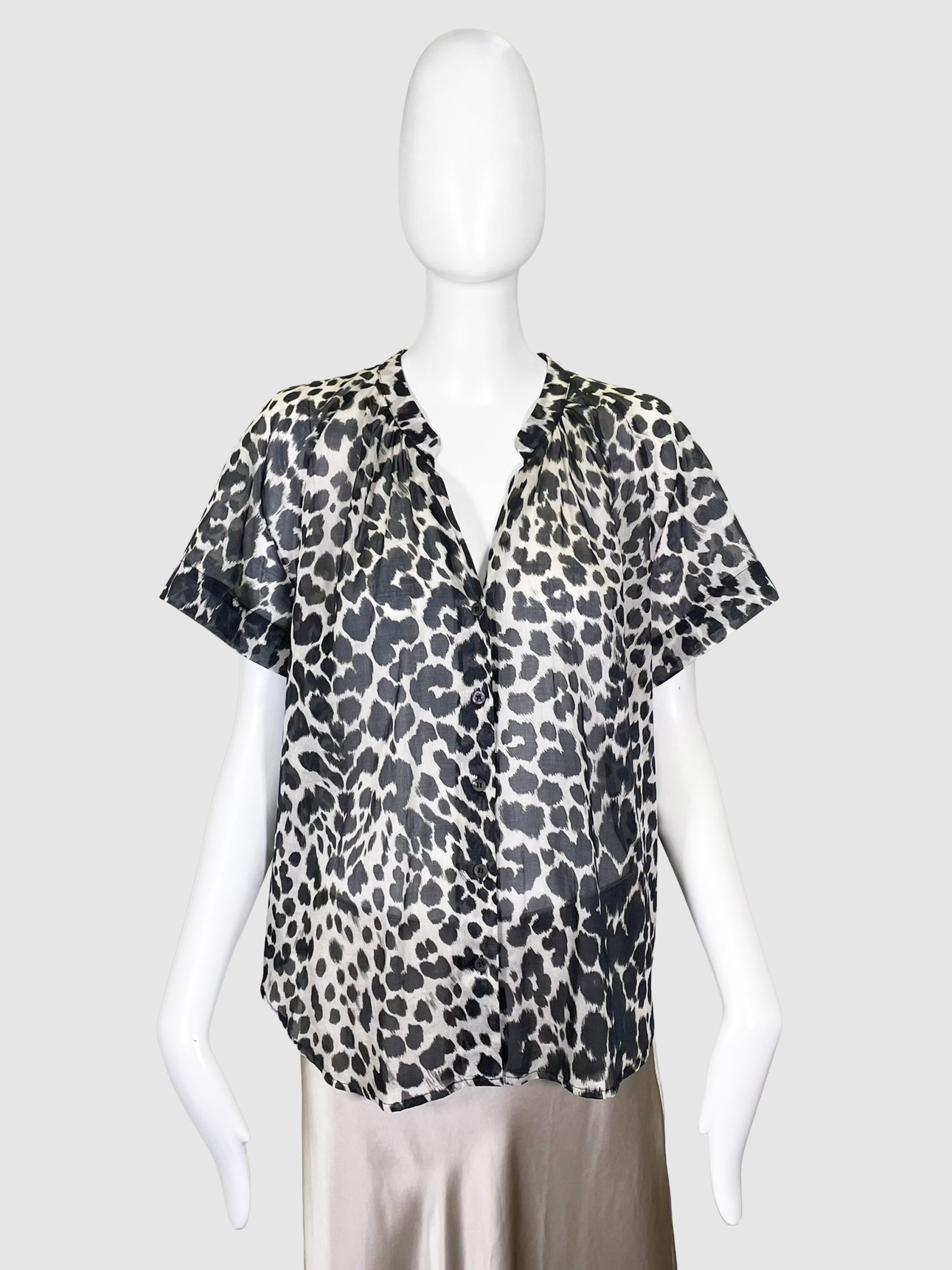 Semi-Sheer Leopard Print Blouse - Size 40