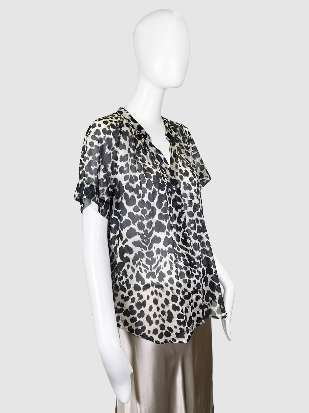 Semi-Sheer Leopard Print Blouse - Size 40