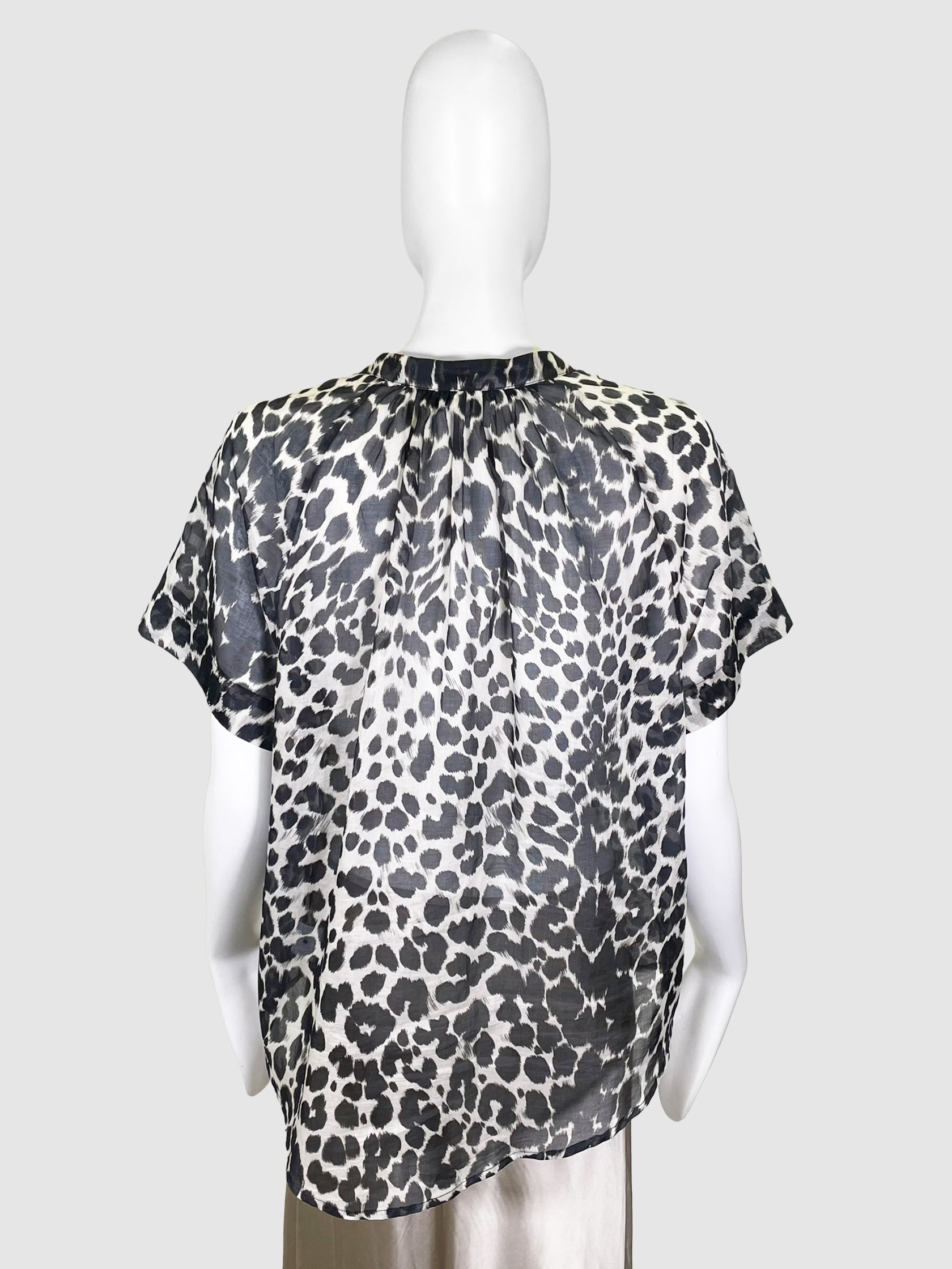 Semi-Sheer Leopard Print Blouse - Size 40