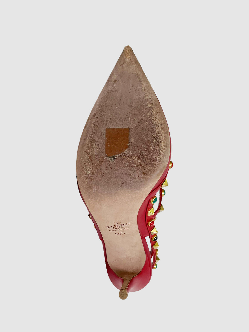 Valentino Leather Studded Accent T-Strap Pumps - Size 39.5