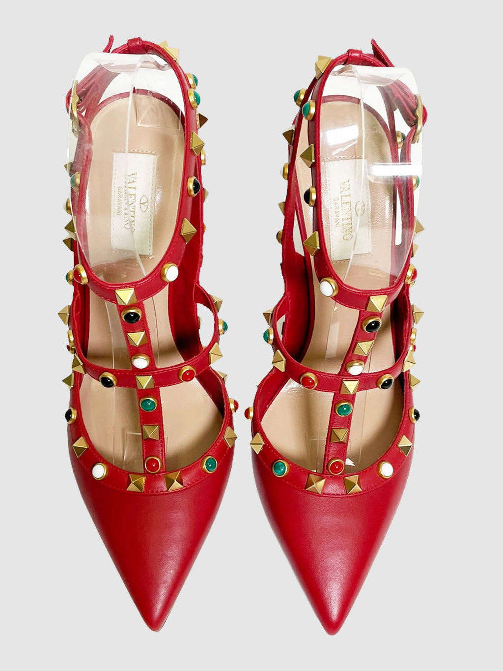 Valentino Leather Studded Accent T-Strap Pumps - Size 39.5